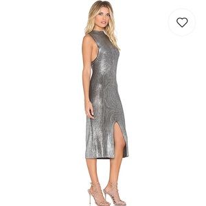 Mink Pink Midi Foil Silver Dress S